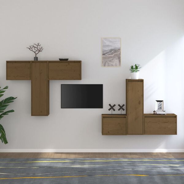 vidaXL Muebles para TV 6 piezas madera maciza de pino marr&oacute;n miel