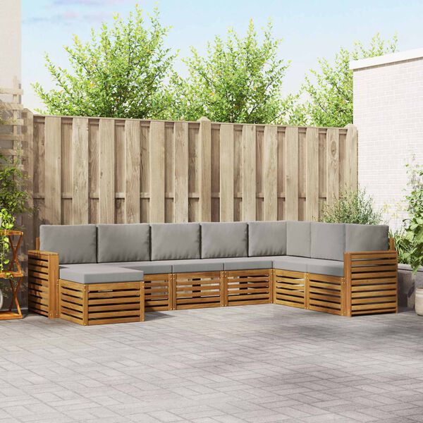 vidaXL Juegos de sof&aacute;s con coj&iacute;n 8 pcs Gris Natural y Claro