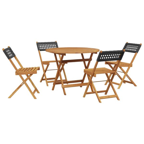 vidaXL Set de comedor de jard&iacute;n 5 pzas rat&aacute;n PE madera maciza negro