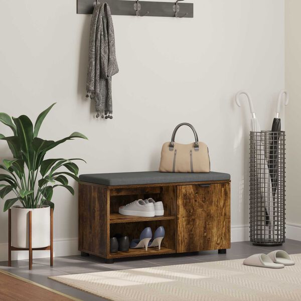 vidaXL Banco de entrada con coj&iacute;n Roble Ahumado 80 x 38 x 46 cm