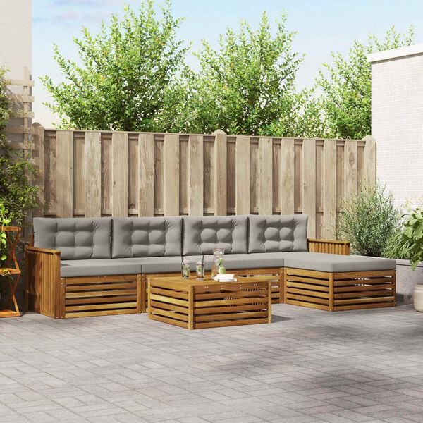 vidaXL Conjunto de sof&aacute;s de exterior 6 pcs Gris Natural y Claro