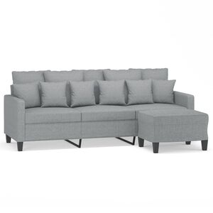 vidaXL Sof&aacute; de 3 plazas con taburete de tela gris claro 180 cm