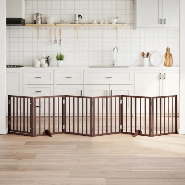 vidaXL Puerta para perros plegable 6 paneles madera &aacute;lamo marr&oacute;n 300cm