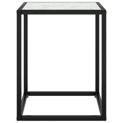 vidaXL Mesa de centro negra con vidrio de mármol blanco 40x40x50 cm