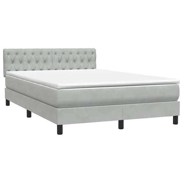 vidaXL Cama box spring con colch&oacute;n terciopelo gris claro 140x210 cm