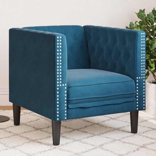 vidaXL Sill&oacute;n Chesterfield de terciopelo azul