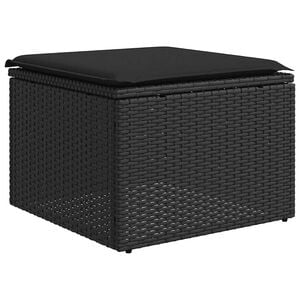 vidaXL Taburete de jard&iacute;n con coj&iacute;n negro 55x55x37 cm rat&aacute;n sint&eacute;tico