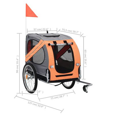 vidaXL Remolque de bicicleta para mascotas naranja y gris