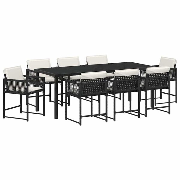 vidaXL Conjunto de Comedor de Jard&iacute;n 9 pcs Negro rat&aacute;n sint&eacute;tico