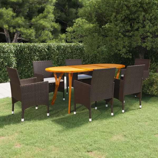 vidaXL Juego de comedor de jard&iacute;n 7 piezas marr&oacute;n
