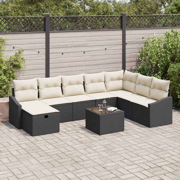 vidaXL Conjunto de sofá de jardín 9 pcs Negro 55 x 62 x 69 cm