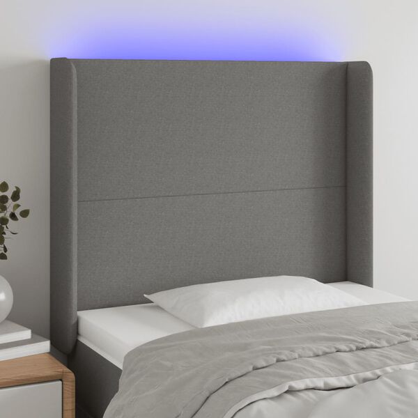 vidaXL Cabecero con LED de tela gris oscuro 83x16x118/128 cm