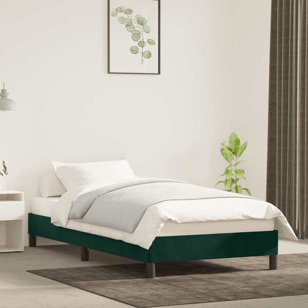 vidaXL Estructura de cama sin colch&oacute;n terciopelo verde oscuro 80x200cm