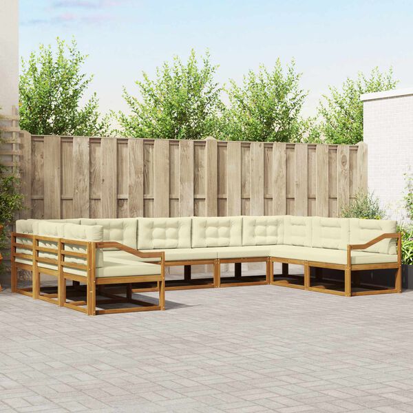 vidaXL Conjunto de sof&aacute;s de exterior con coj&iacute;n 9 pcs Natural y Crema
