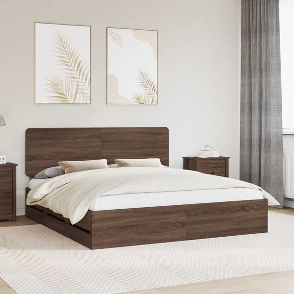 vidaXL Estructura de cama Roble Marr&oacute;n 200 x 200 cm Madera Ingenieril