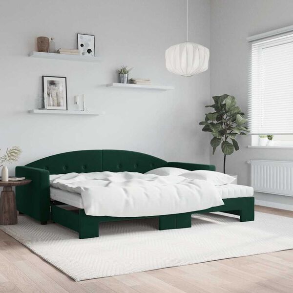 vidaXL Sof&aacute; cama nido con colch&oacute;n terciopelo verde oscuro 90x200 cm
