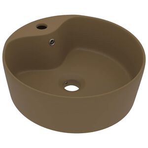 vidaXL Lavabo lujoso con rebosadero cer&aacute;mica crema mate 36x13 cm
