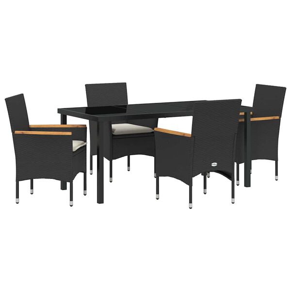 vidaXL Conjunto de Comedor de Jard&iacute;n 5 pcs Negro rat&aacute;n sint&eacute;tico