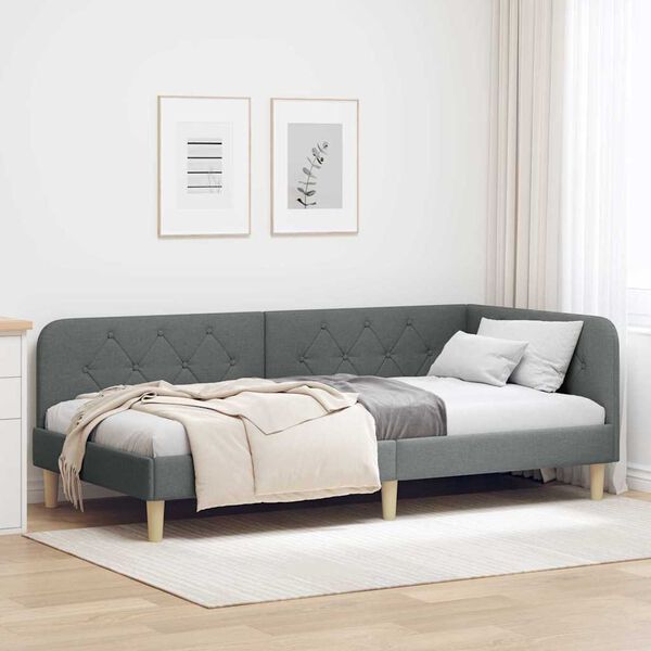 vidaXL Estructura de cama en esquina Gris oscuro 90 x 200 cm tela