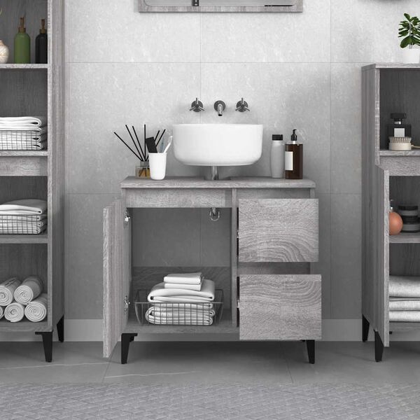vidaXL Armario de ba&ntilde;o madera contrachapada gris Sonoma 65x33x60 cm