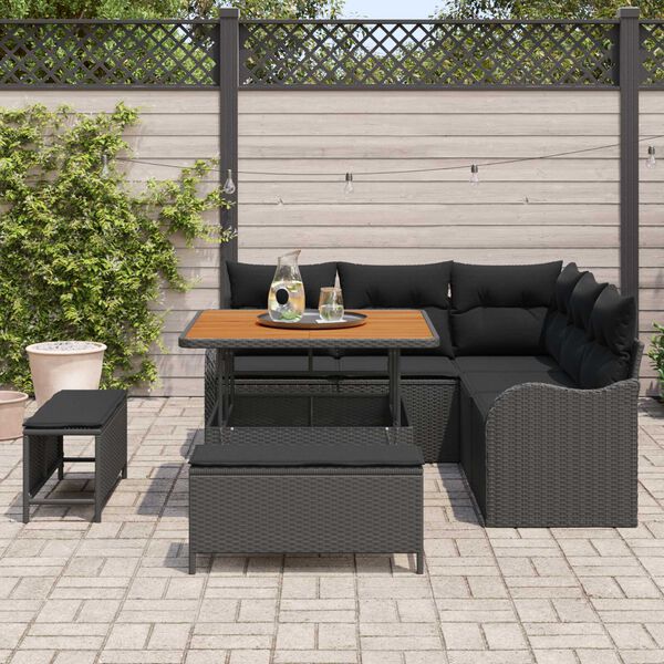 vidaXL Conjunto de sof&aacute;s de jard&iacute;n 8 pcs Negro rat&aacute;n sint&eacute;tico