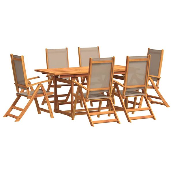 vidaXL Juego comedor de jard&iacute;n 7 pzas madera maciza acacia y textileno