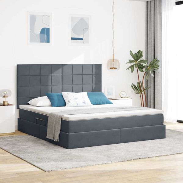 vidaXL Cama con almacenamiento y LED Gris oscuro 180 x 200 cm