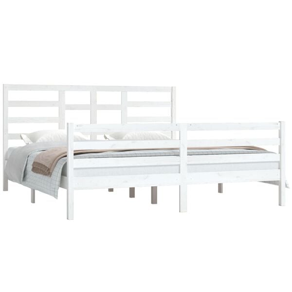vidaXL Estructura de cama sin colch&oacute;n madera maciza blanco 180x200 cm
