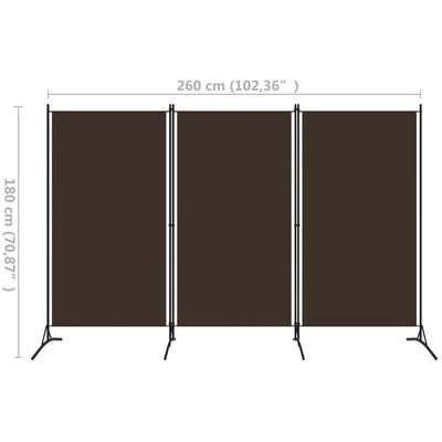 vidaXL Biombo divisor de 3 paneles marrón 260x180 cm