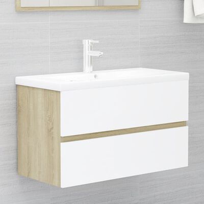 vidaXL Set de muebles de baño 2 pzas madera contrachapada blanco roble
