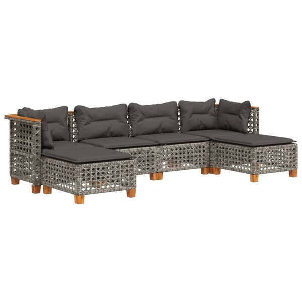 vidaXL Set de muebles de jardín 6 pzas y cojines ratán sintético gris