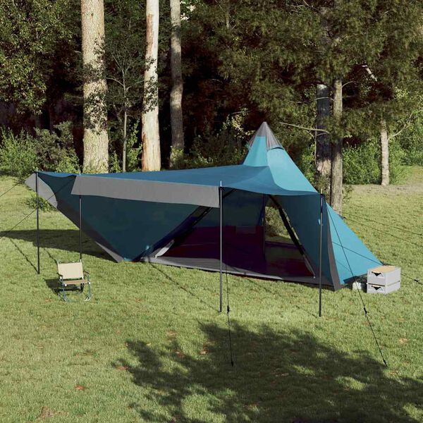 vidaXL Tienda de campa&ntilde;a familiar tipi 8 personas impermeable azul