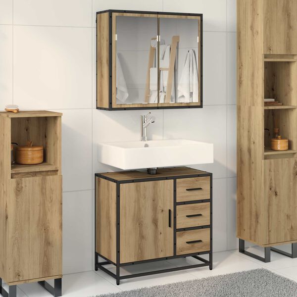 vidaXL Juego de muebles de ba&ntilde;o con caj&oacute;n 2 pcs Roble artesanal