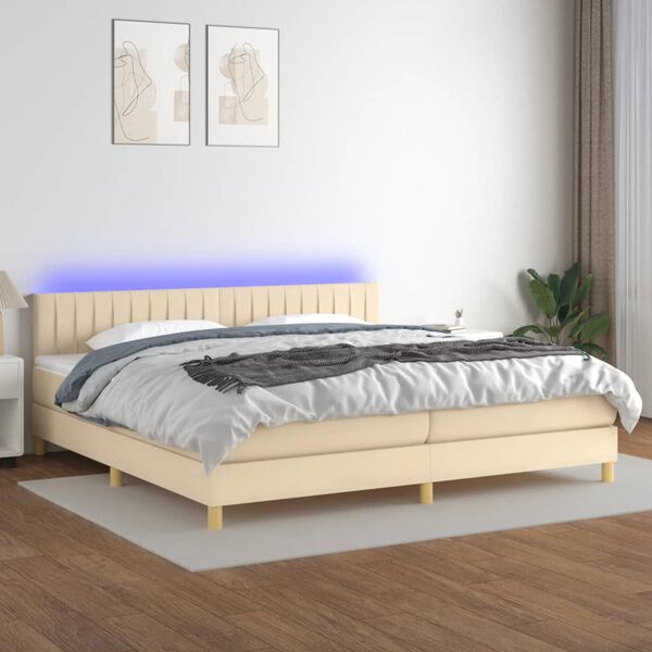 vidaXL Cama box spring con colch&oacute;n y LED tela crema 200x200 cm
