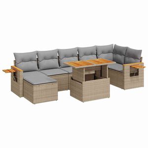vidaXL Set sof&aacute;s jard&iacute;n y cojines 8 pzas rat&aacute;n sint&eacute;tico acacia beige