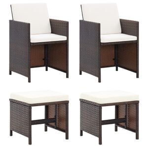 vidaXL Conjunto de silla de jard&iacute;n y taburete 4 piezas rat&aacute;n PE negro