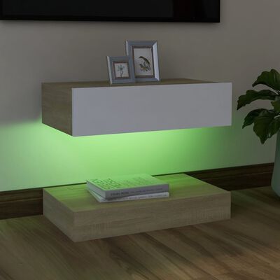 vidaXL Mueble de TV con luces LED blanco y roble Sonoma 60x35 cm