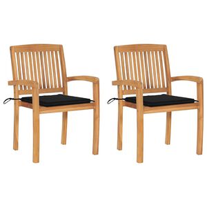 vidaXL Sillas de jard&iacute;n 2 uds con cojines madera maciza de teca negro