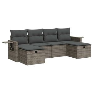vidaXL Set de muebles de jard&iacute;n 6 pzas y cojines rat&aacute;n sint&eacute;tico gris