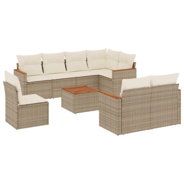 vidaXL Set de sof&aacute;s de jard&iacute;n 9 pzas con cojines rat&aacute;n sint&eacute;tico beige