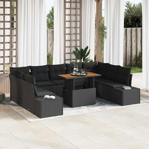 vidaXL Conjunto de Comedor de Jard&iacute;n con coj&iacute;n 10 pcs Negro y Marr&oacute;n