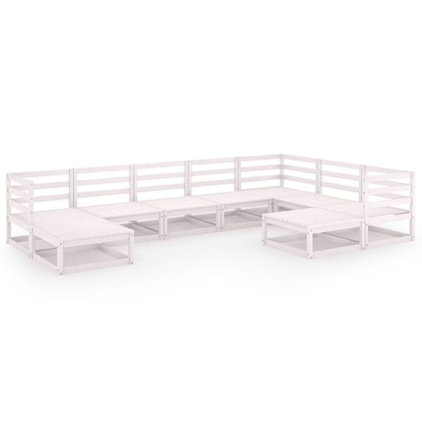 vidaXL Set de sal&oacute;n de jard&iacute;n de 9 piezas blanco madera maciza de pino