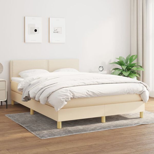 vidaXL Cama box spring con colch&oacute;n tela color crema 140x200 cm