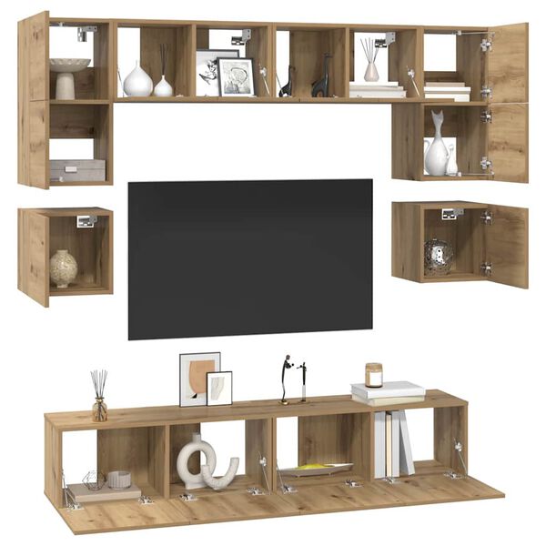 vidaXL Conjunto de mueble de TV 8 pcs Roble artesanal
