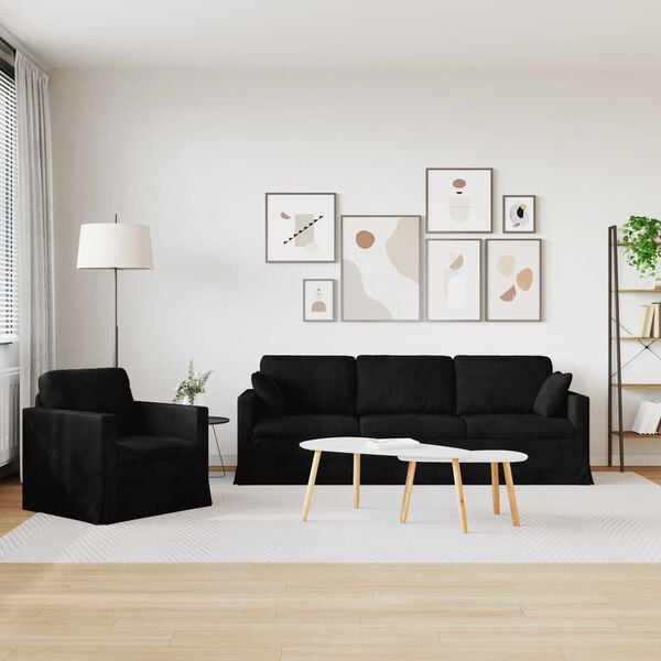 vidaXL Sof&aacute; 2 pcs Negro 228 x 78 x 80 cm Terciopelo