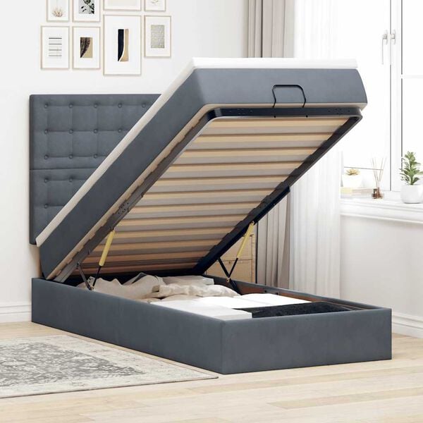 vidaXL Estructura cama otomana colchones gris oscuro 90x190cm