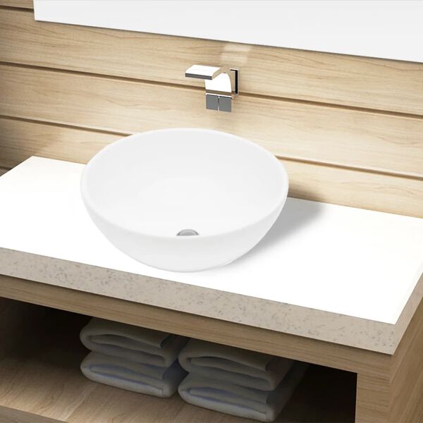 vidaXL Lavabo de cuarto de ba&ntilde;o redondo cer&aacute;mica blanco