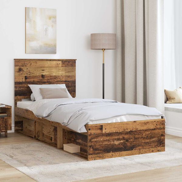 vidaXL Estructura de cama con cabecera Madera vieja 90 x 190 cm