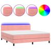vidaXL Cama box spring colch&oacute;n y LED terciopelo rosa 160x200 cm