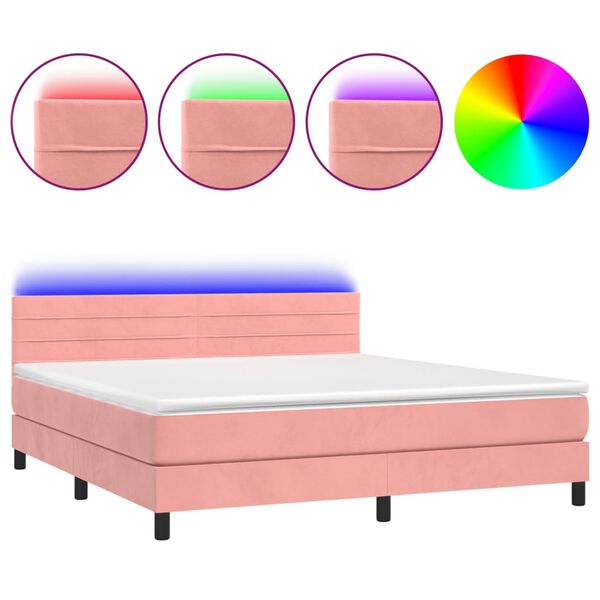 vidaXL Cama box spring colch&oacute;n y LED terciopelo rosa 160x200 cm